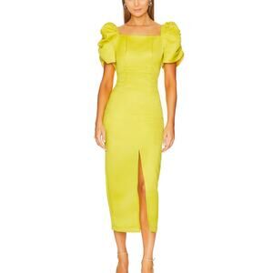 Yaura NWT Tara Neon Yellow Puff Sleeve Off the Shoulder Party Cocktail Dress